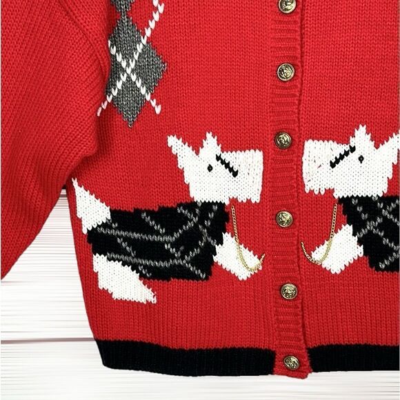 Vintage Scottish Terrier Red Cardigan By Richwil's Back to Back Acrylic Boxy M - Picture 3 of 12